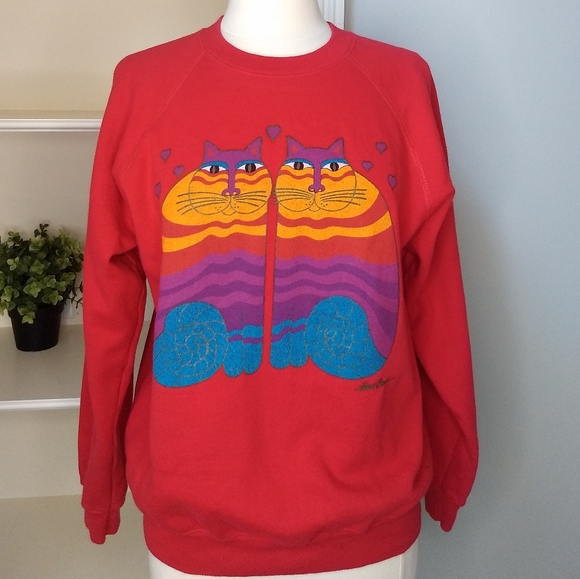 Laurel Burch Tops - LAUREL BURCH Sweatshirt Vintage Red Cat Art